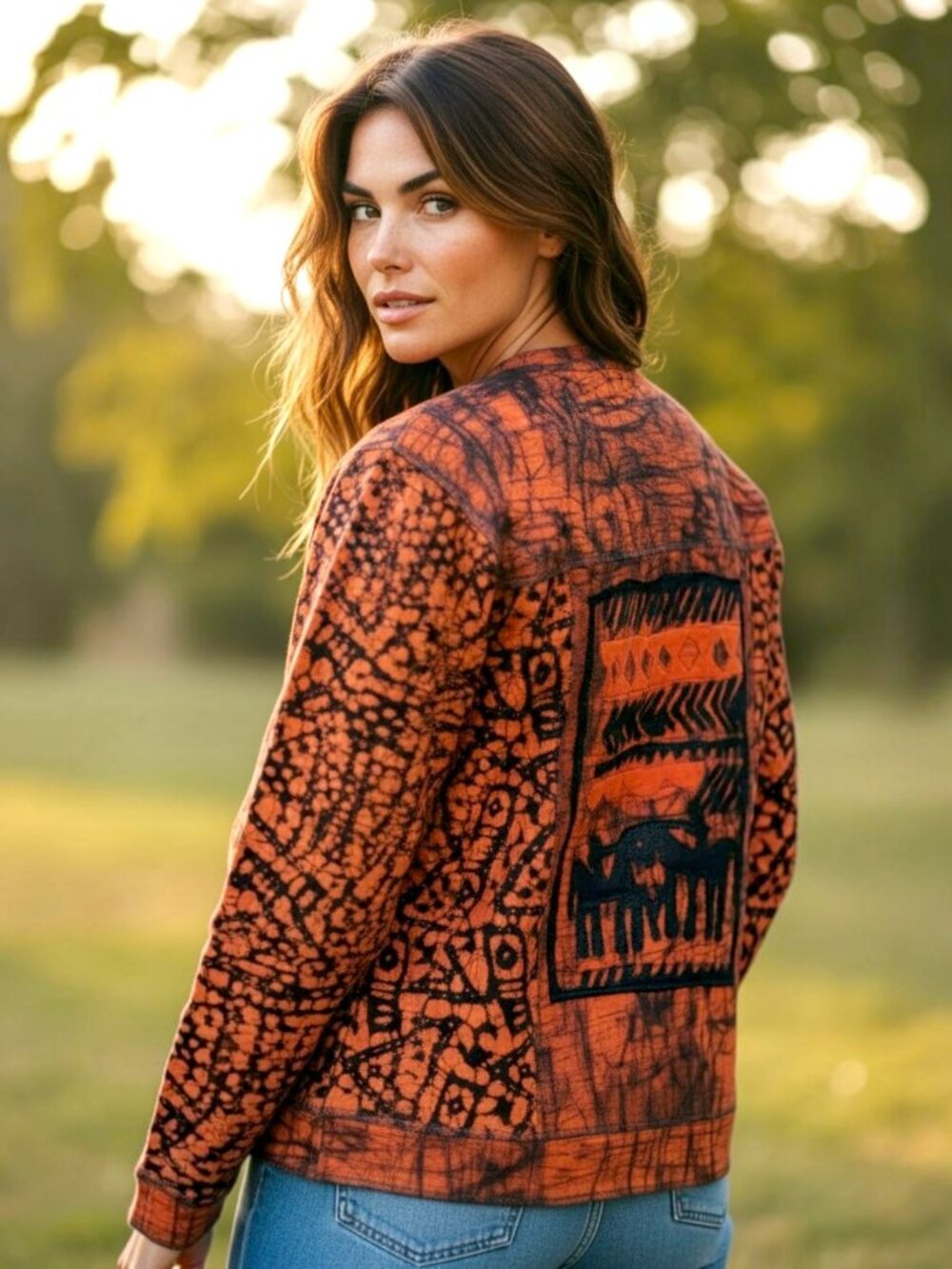 Spa by Chico's Orange & Black Embellished Long Sleeve Zip-Up Jacket Size L EUC
